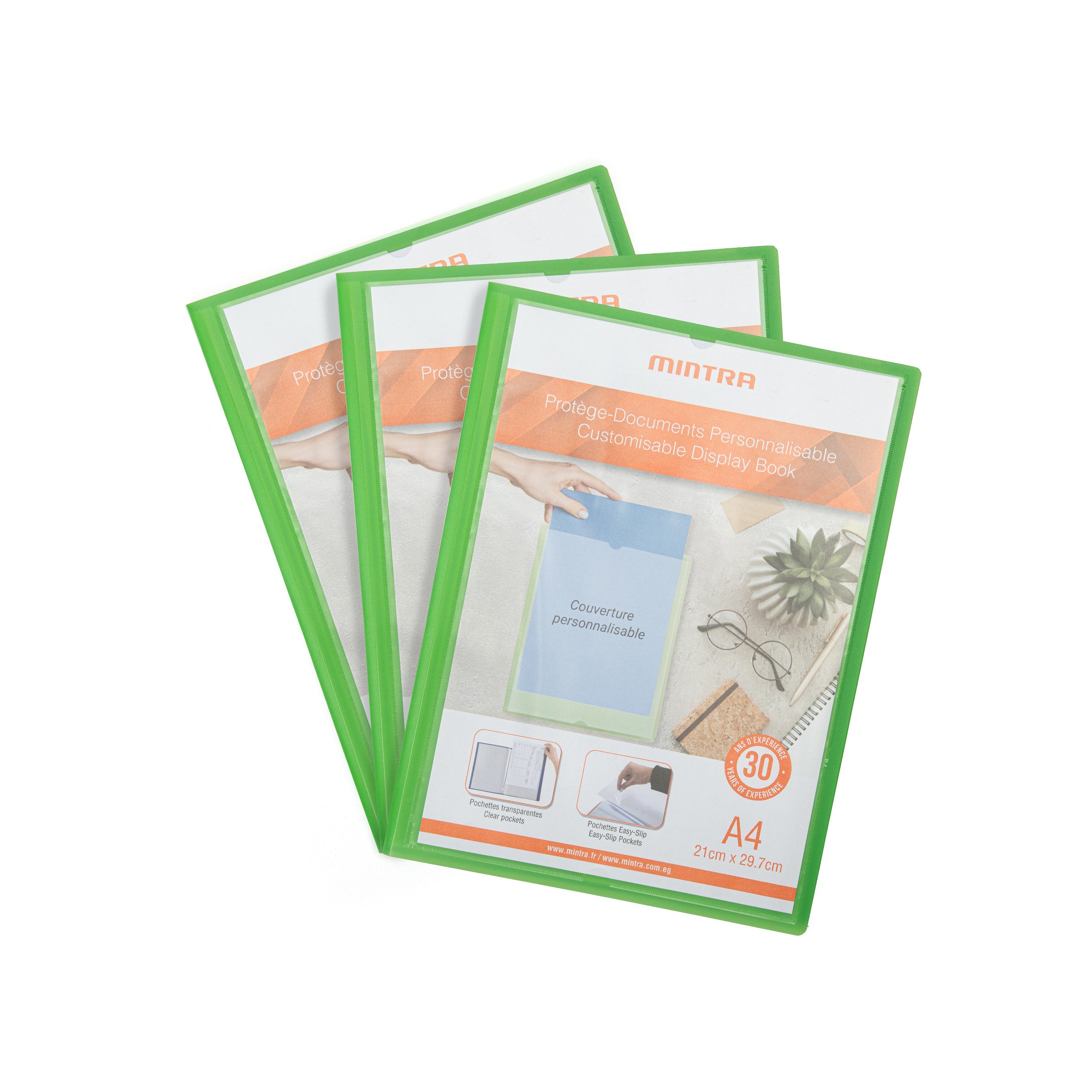 Mintra Lot de 3 Protège-documents - Polypropylène - Personnalisable - Vert