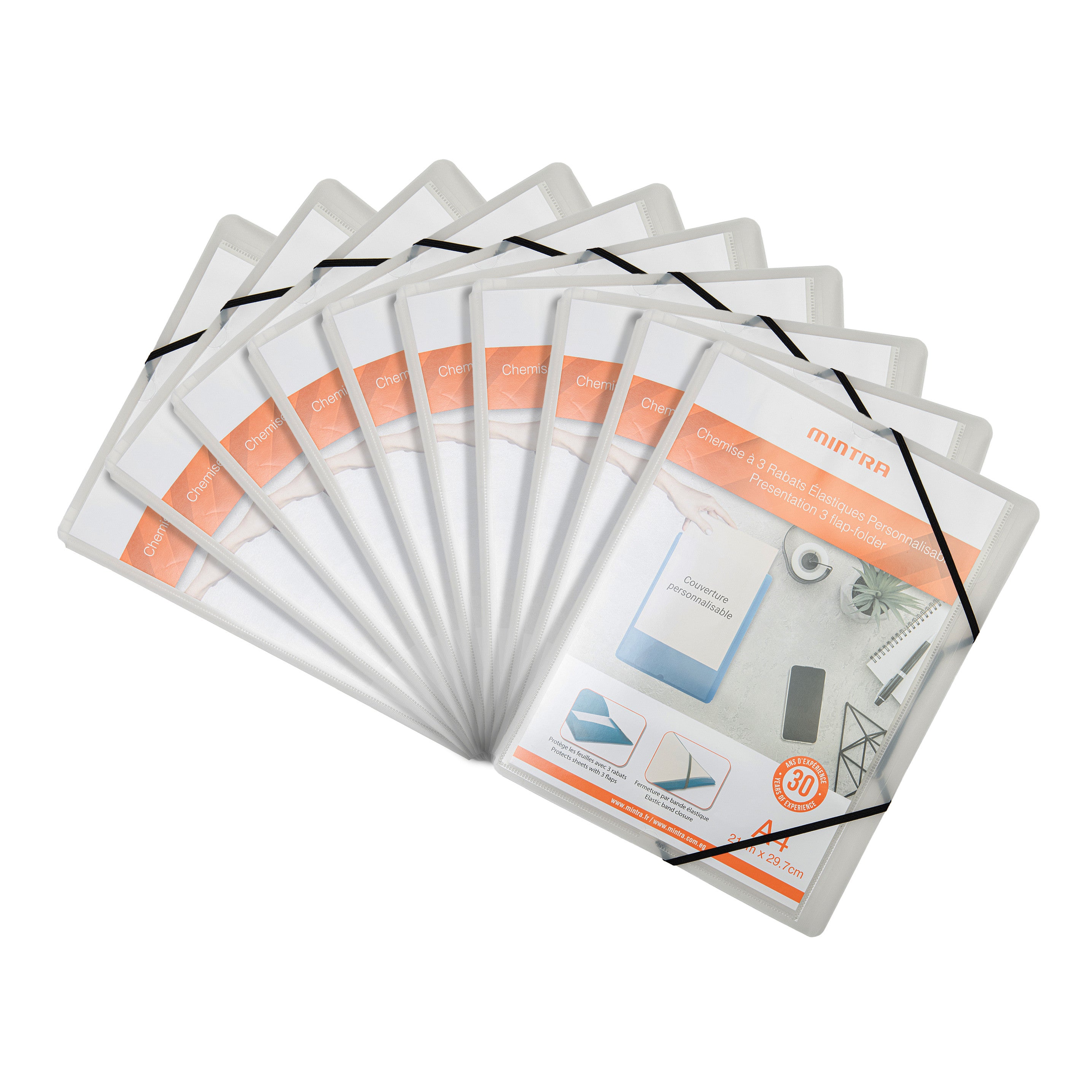 Mintra Pack of 10 3-flap pockets - Polypropylene - Customizable 