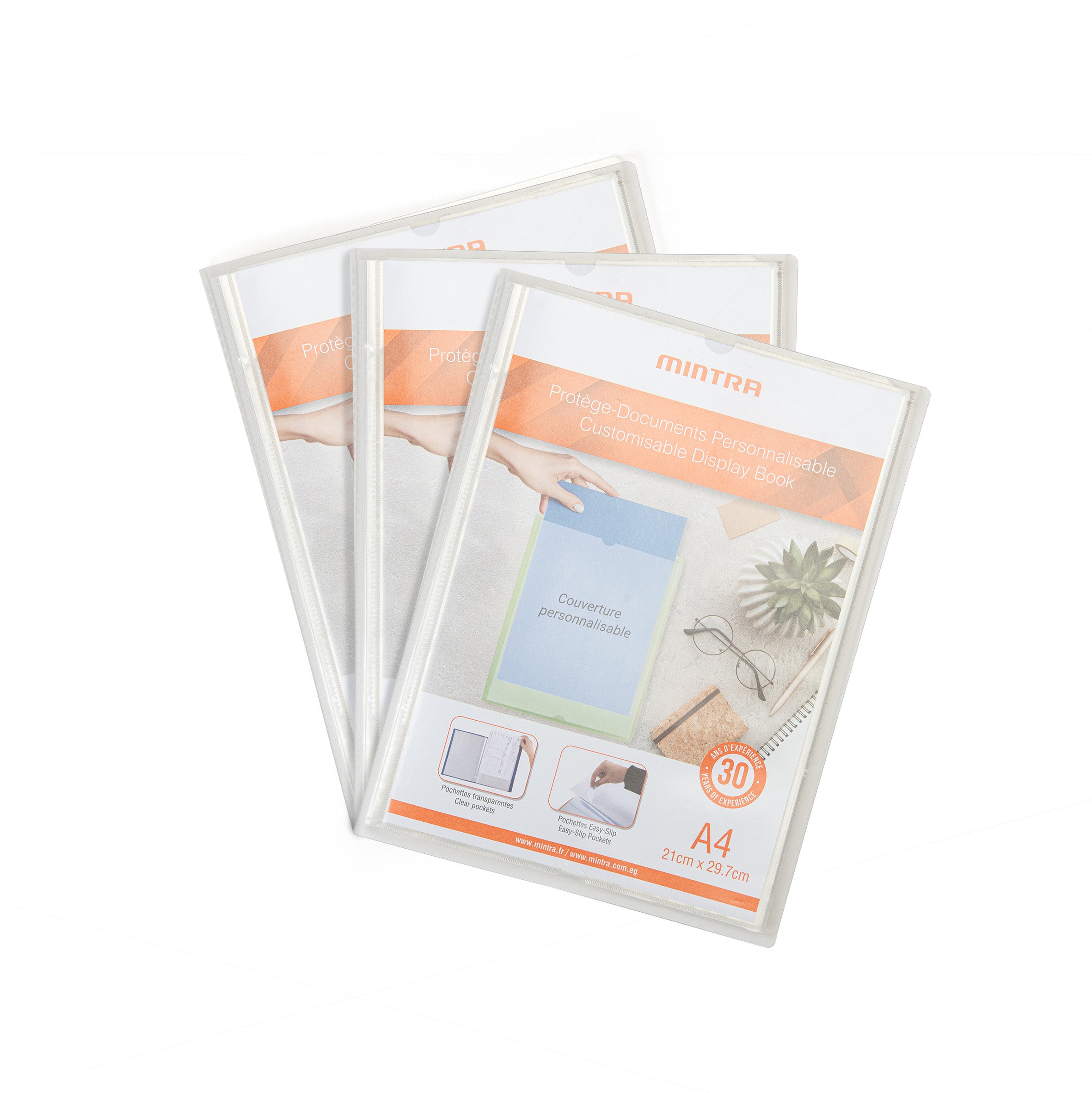 Mintra Lot de 3 Protège-documents - Polypropylène - Personnalisable - Incolore
