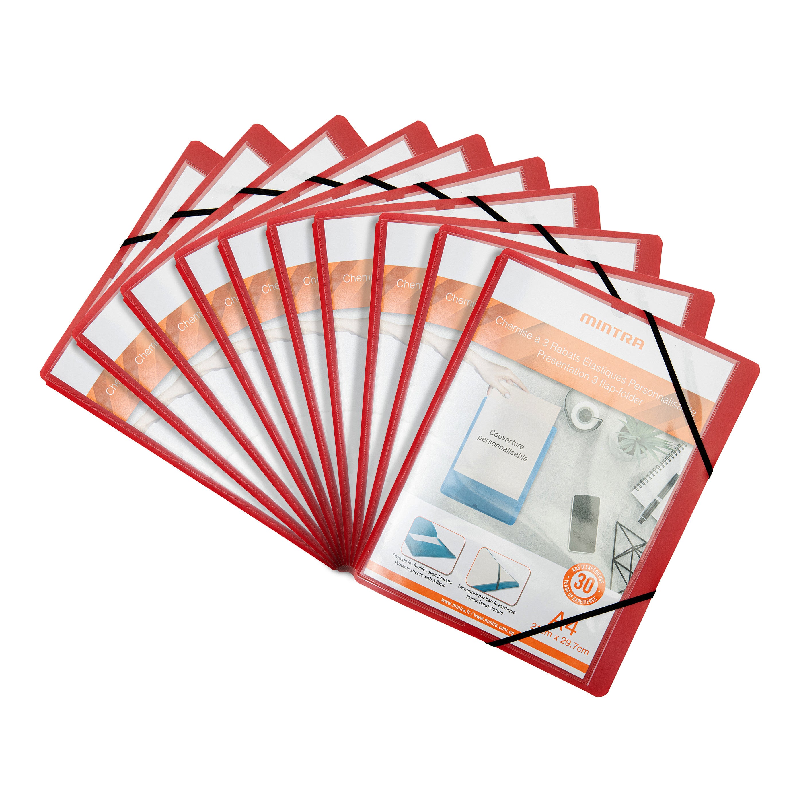 Mintra Pack of 10 3-flap pockets - Polypropylene - Customizable 