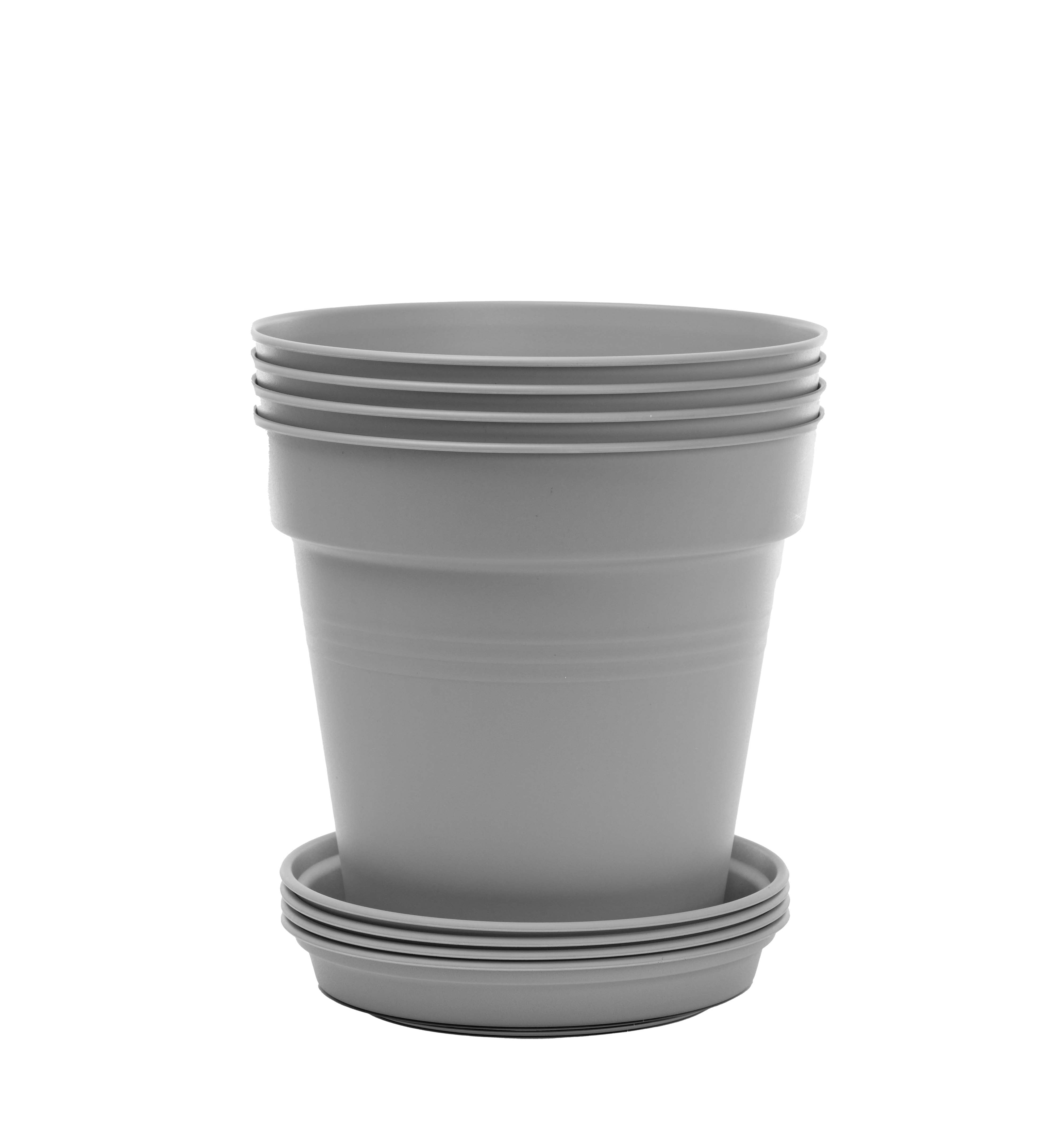 Pots de Jardin Rond avec plat circulaire (15cm, Lot de 4)
