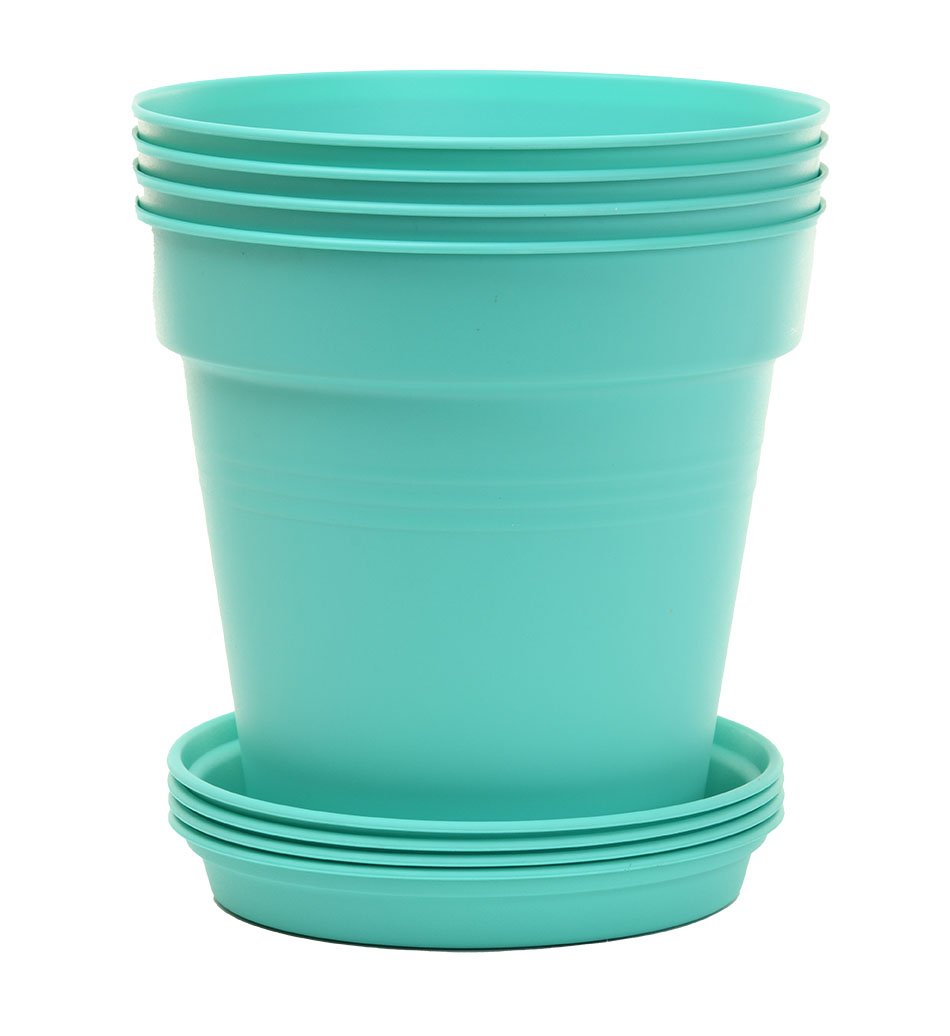 Pots de Jardin Rond avec plat circulaire (19 Cm, Lot de 4)