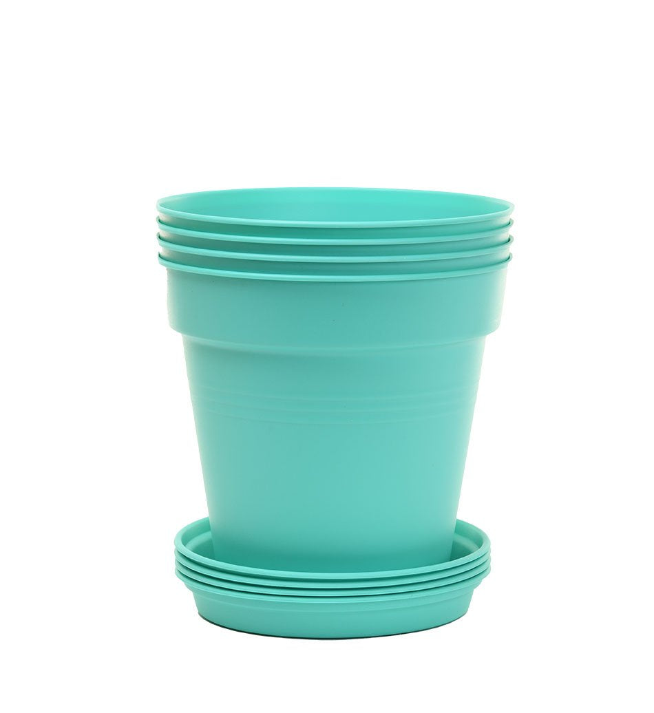 Pots de Jardin Rond avec plat circulaire (17cm, Lot de 4)