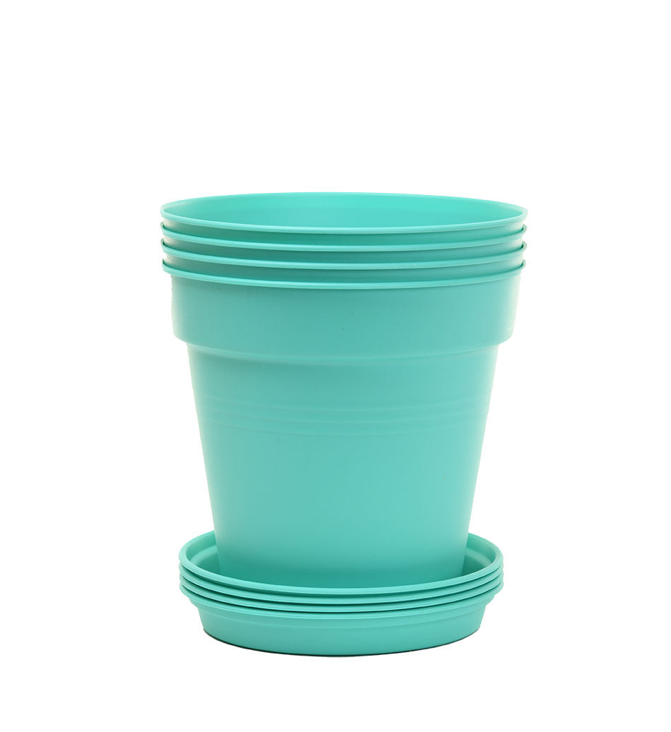Pots de Jardin Rond avec plat circulaire (15cm, Lot de 4)