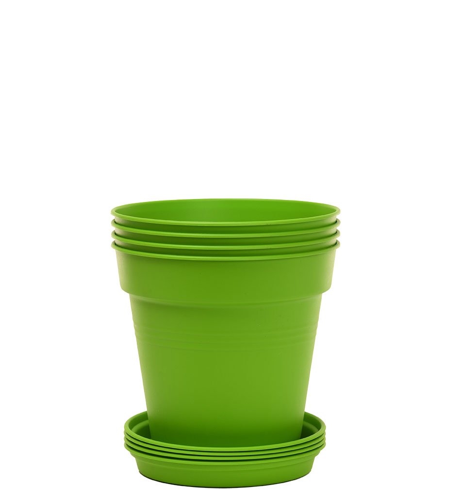 Pots de Jardin Rond avec plat circulaire (13cm, Lot de 4)