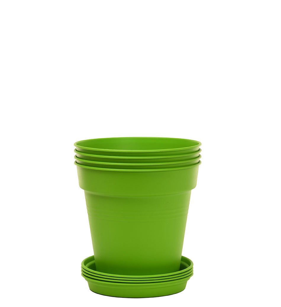 Pots de Jardin Rond avec plat circulaire (11cm, Lot de 4)