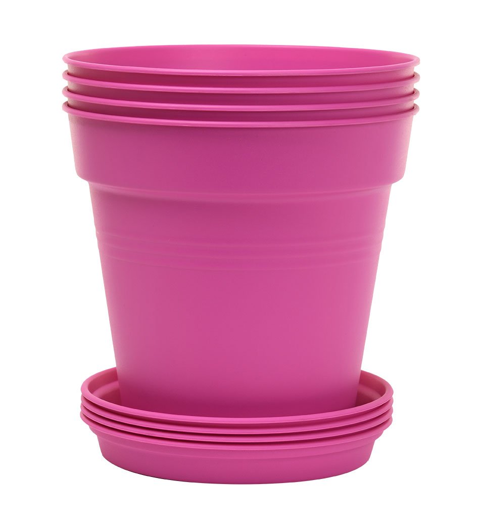 Pots de Jardin Rond avec plat circulaire (19 Cm, Lot de 4)