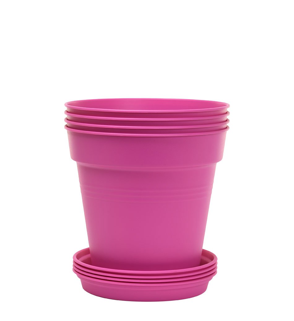 Pots de Jardin Rond avec plat circulaire (17cm, Lot de 4)