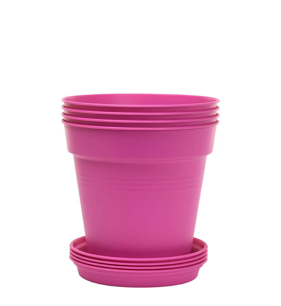 Pots de Jardin Rond avec plat circulaire (15cm, Lot de 4)
