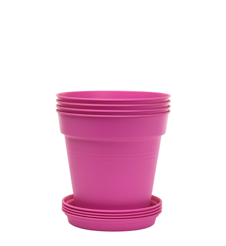 Pots de Jardin Rond avec plat circulaire (13cm, Lot de 4)