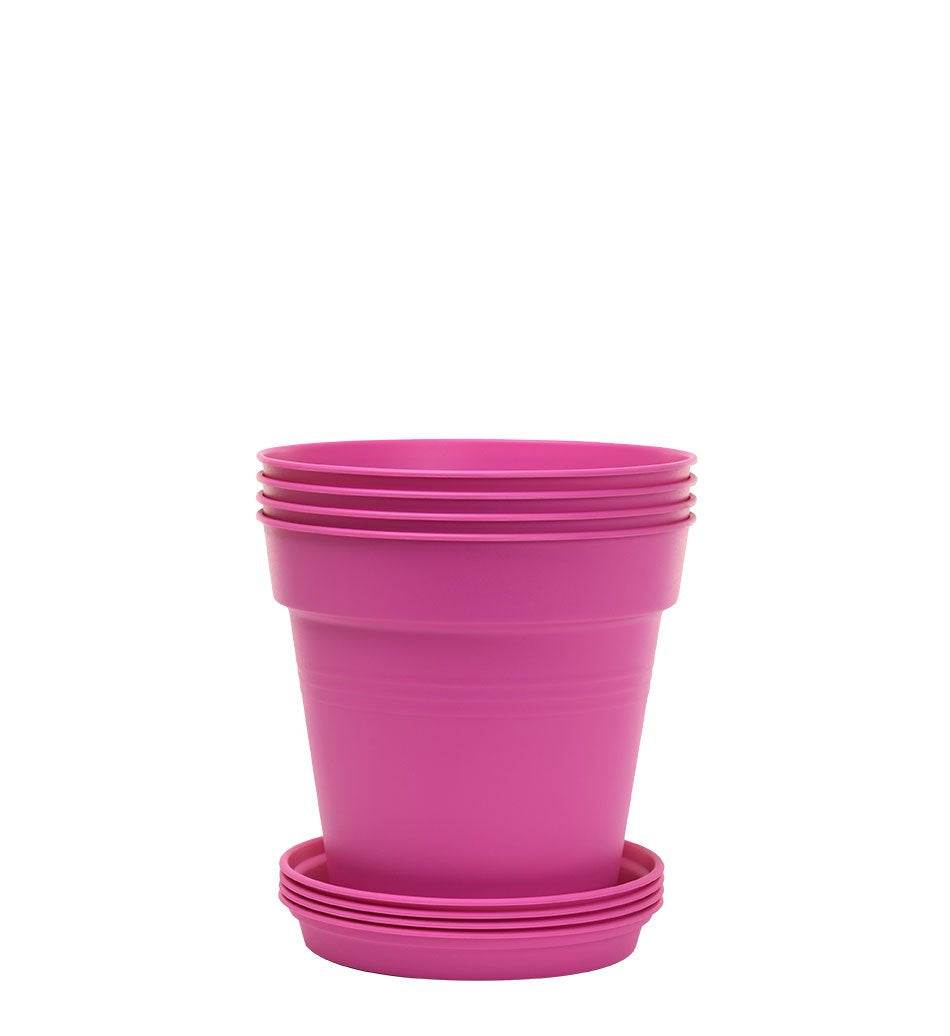 Pots de Jardin Rond avec plat circulaire (11cm, Lot de 4)