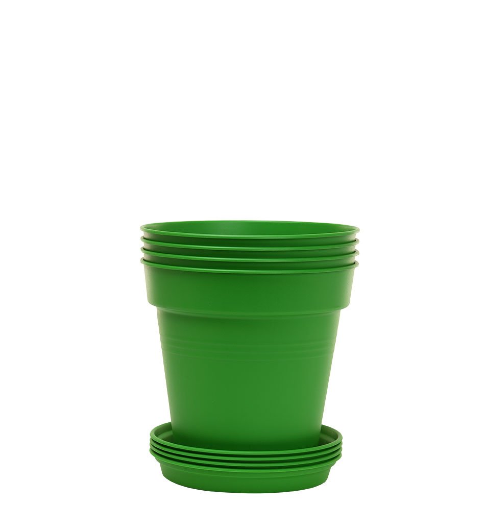 Pots de Jardin Rond avec plat circulaire (11cm, Lot de 4)
