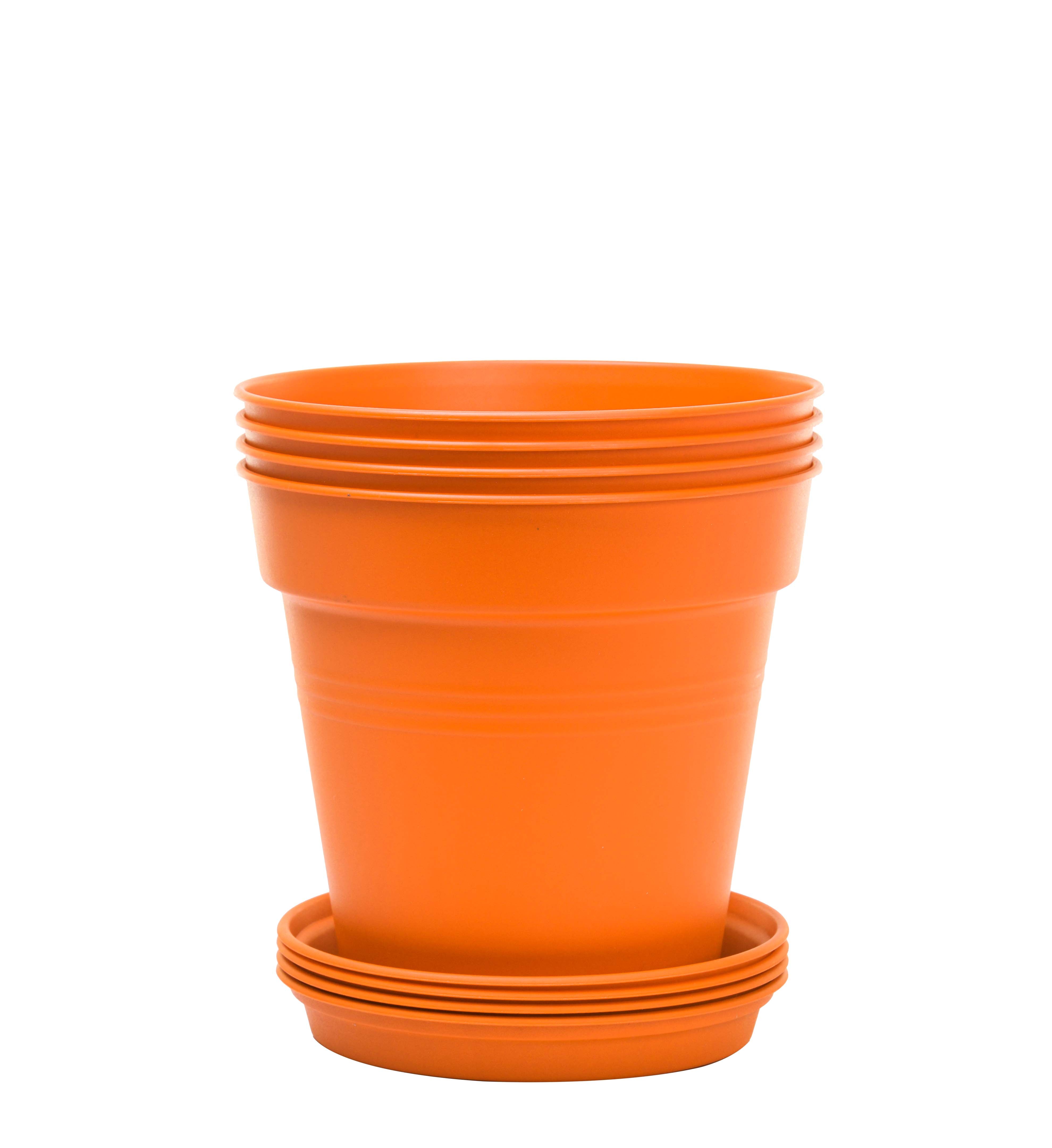 Pots de Jardin Rond avec plat circulaire (15cm, Lot de 4)