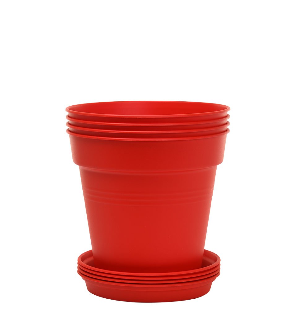 Pots de Jardin Rond avec plat circulaire (17cm, Lot de 4)