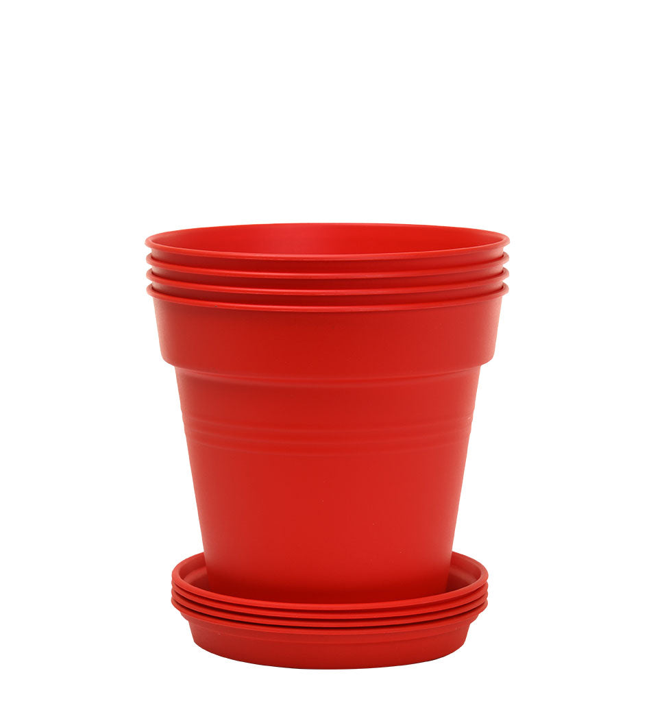 Pots de Jardin Rond avec plat circulaire (15cm, Lot de 4)