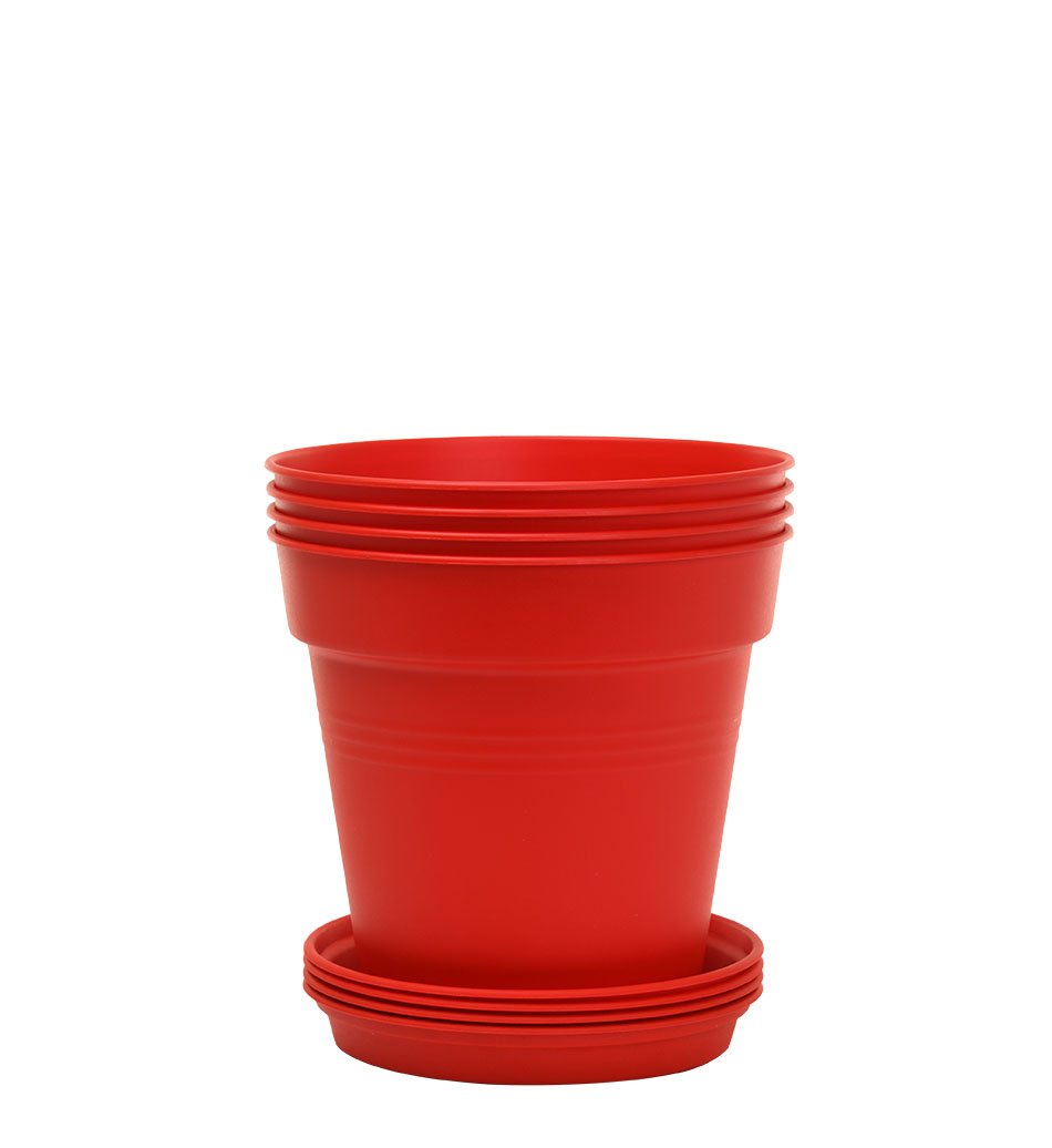 Pots de Jardin Rond avec plat circulaire (13cm, Lot de 4)