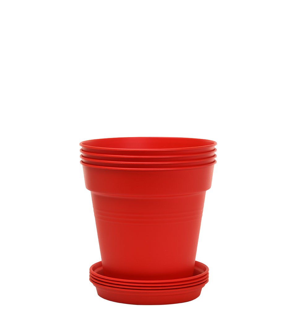 Pots de Jardin Rond avec plat circulaire (11cm, Lot de 4)