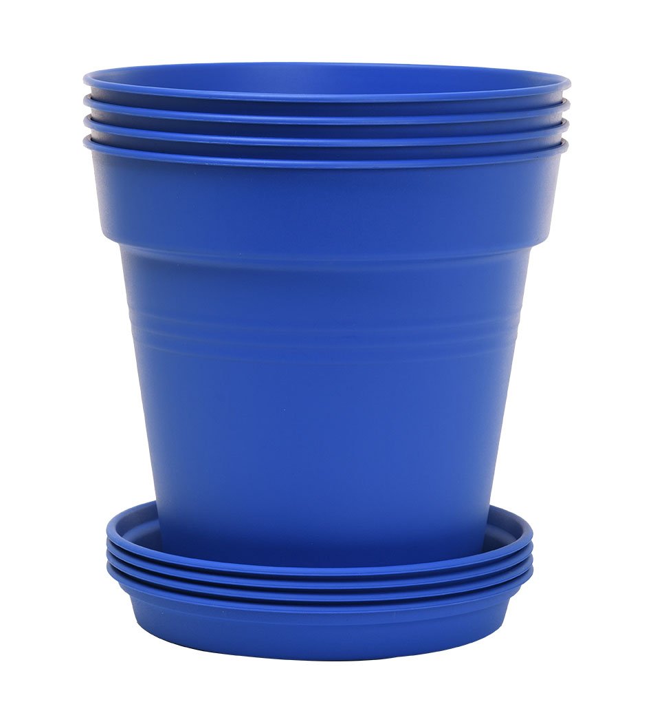 Pots de Jardin Rond avec plat circulaire (19 Cm, Lot de 4)