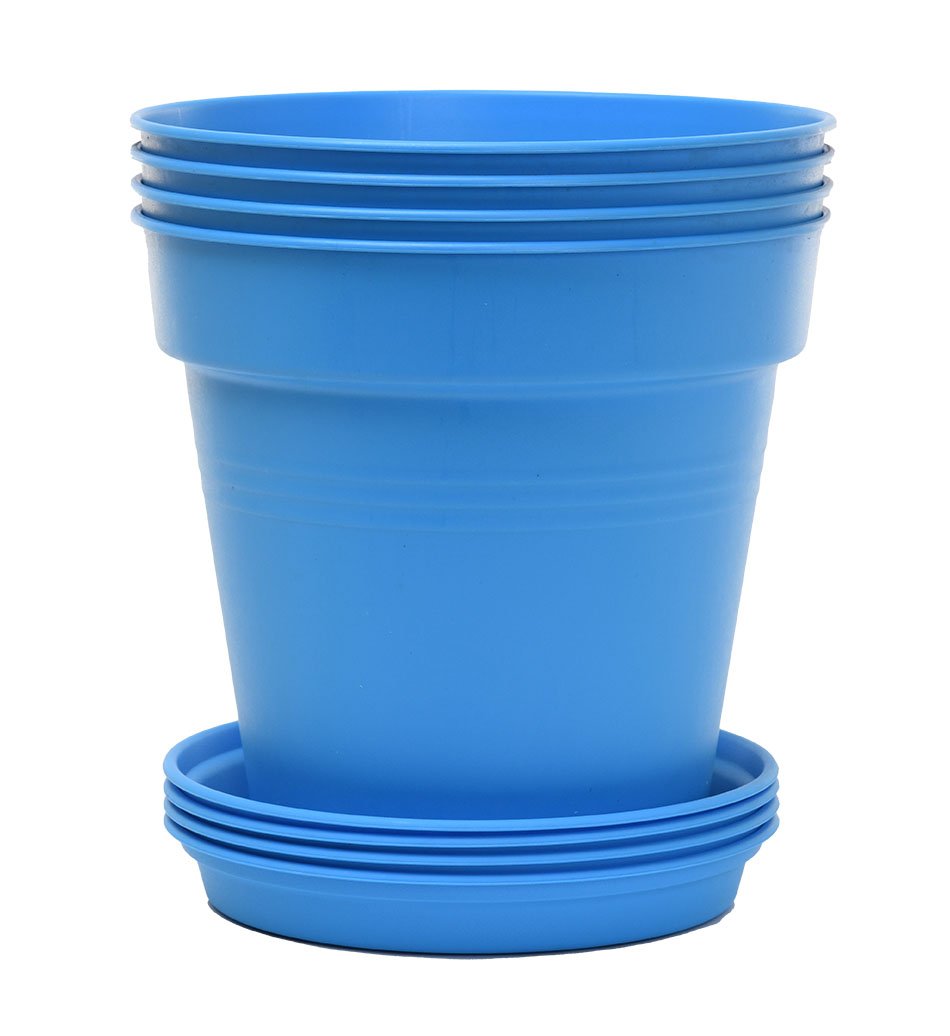 Pots de Jardin Rond avec plat circulaire (19 Cm, Lot de 4)