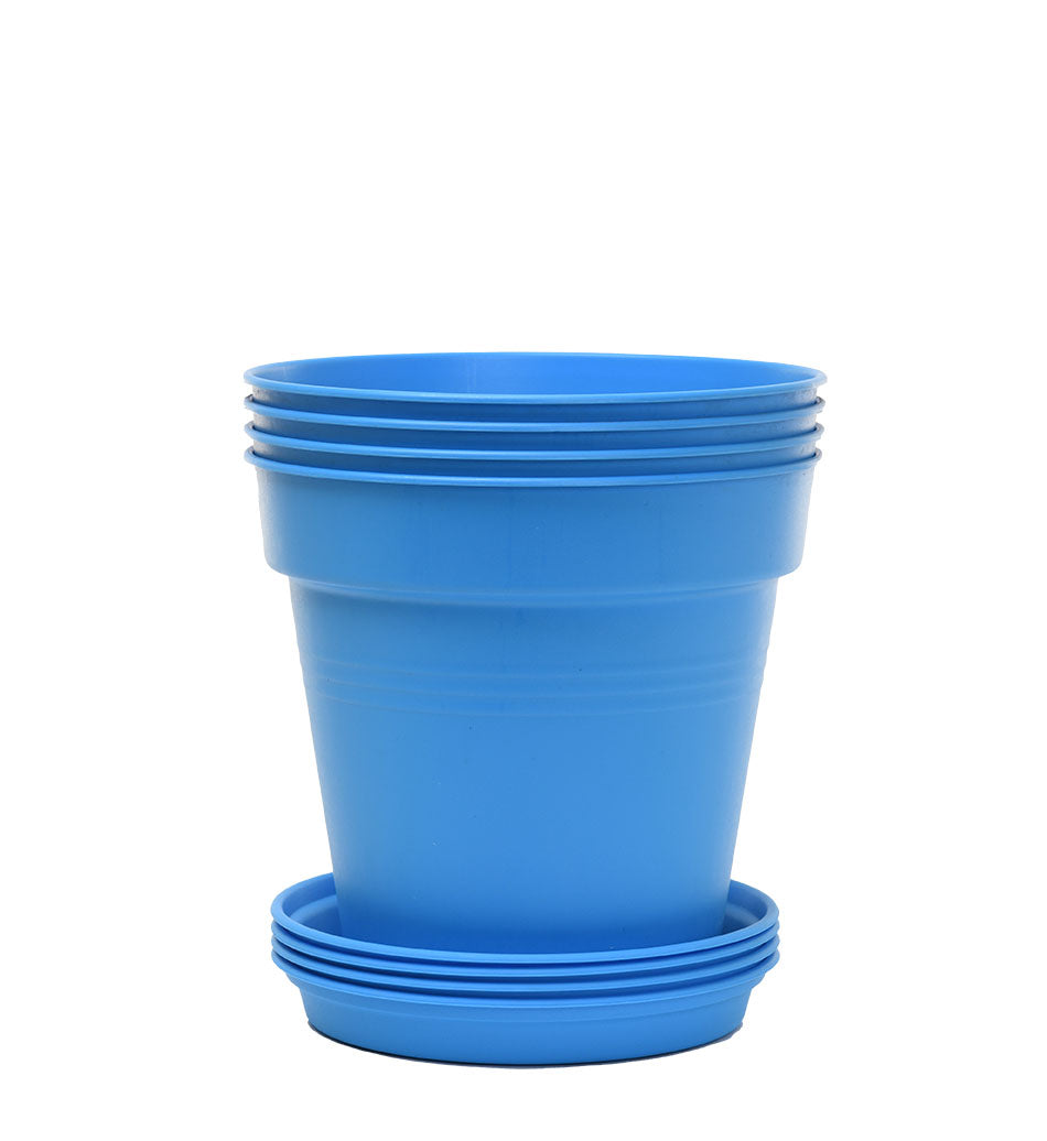 Pots de Jardin Rond avec plat circulaire (15cm, Lot de 4)