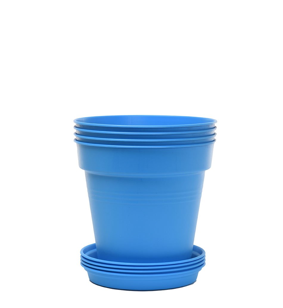 Pots de Jardin Rond avec plat circulaire (13cm, Lot de 4)