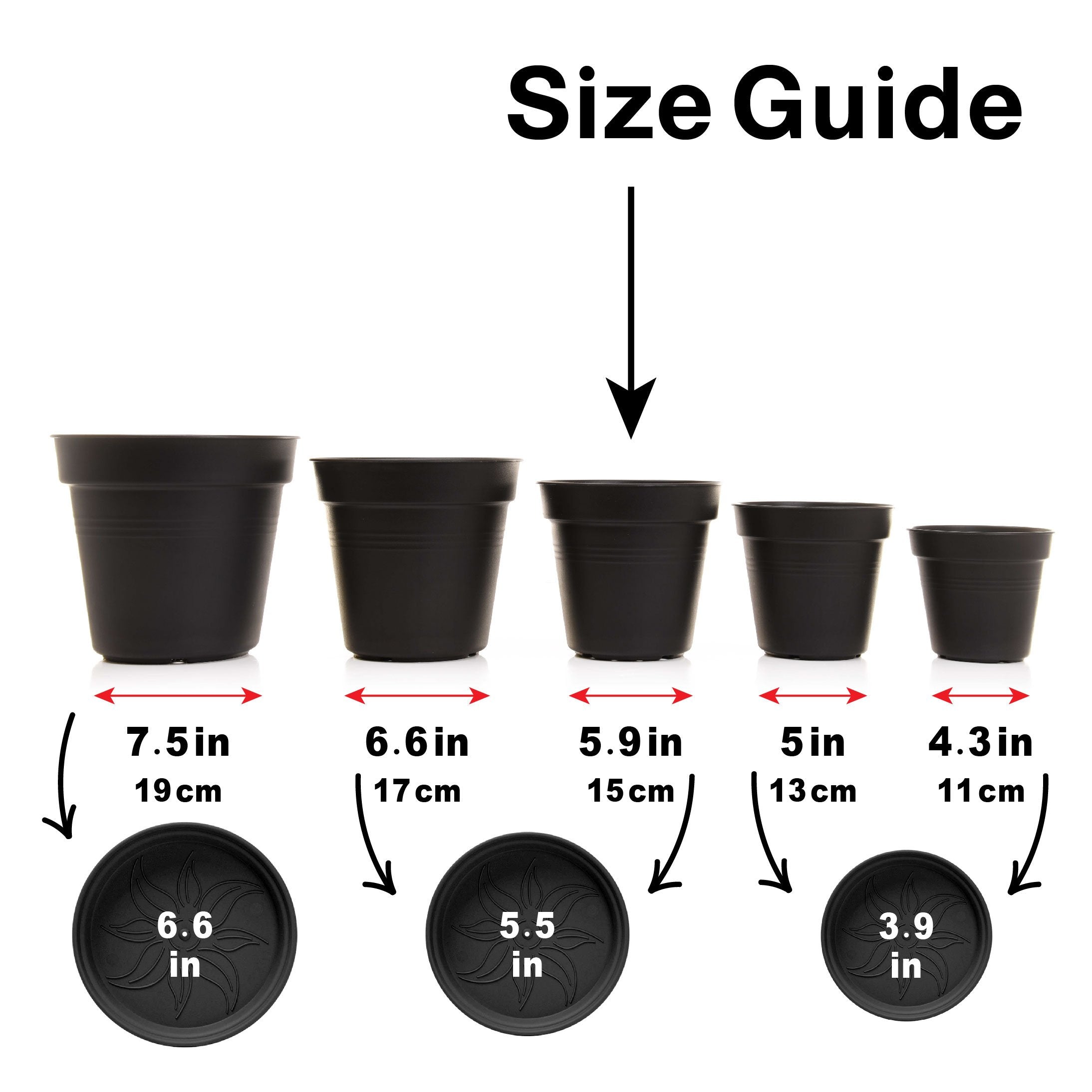 Pots de Jardin Rond avec plat circulaire (17cm, Lot de 4)