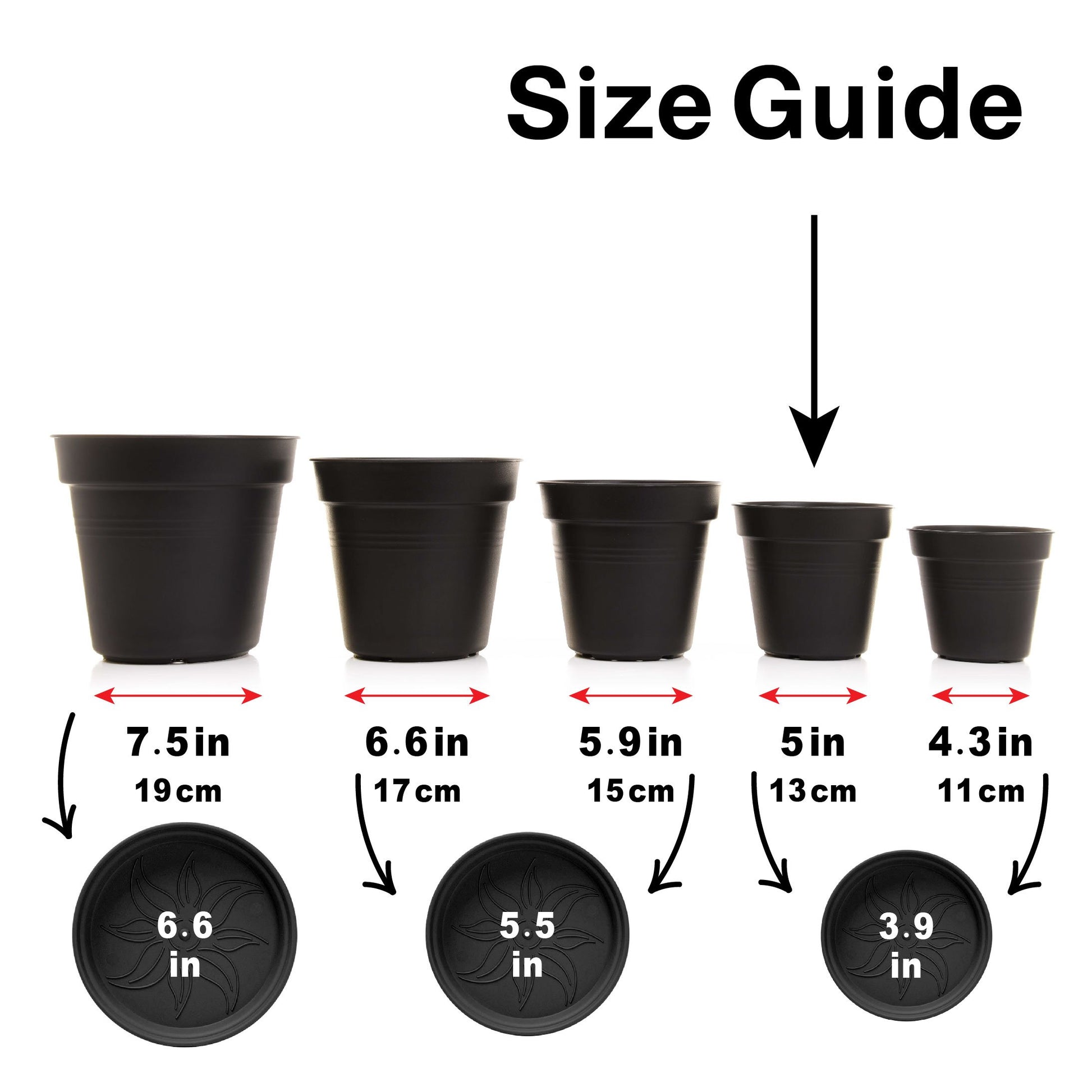 Pots de Jardin Rond avec plat circulaire (13cm, Lot de 4)